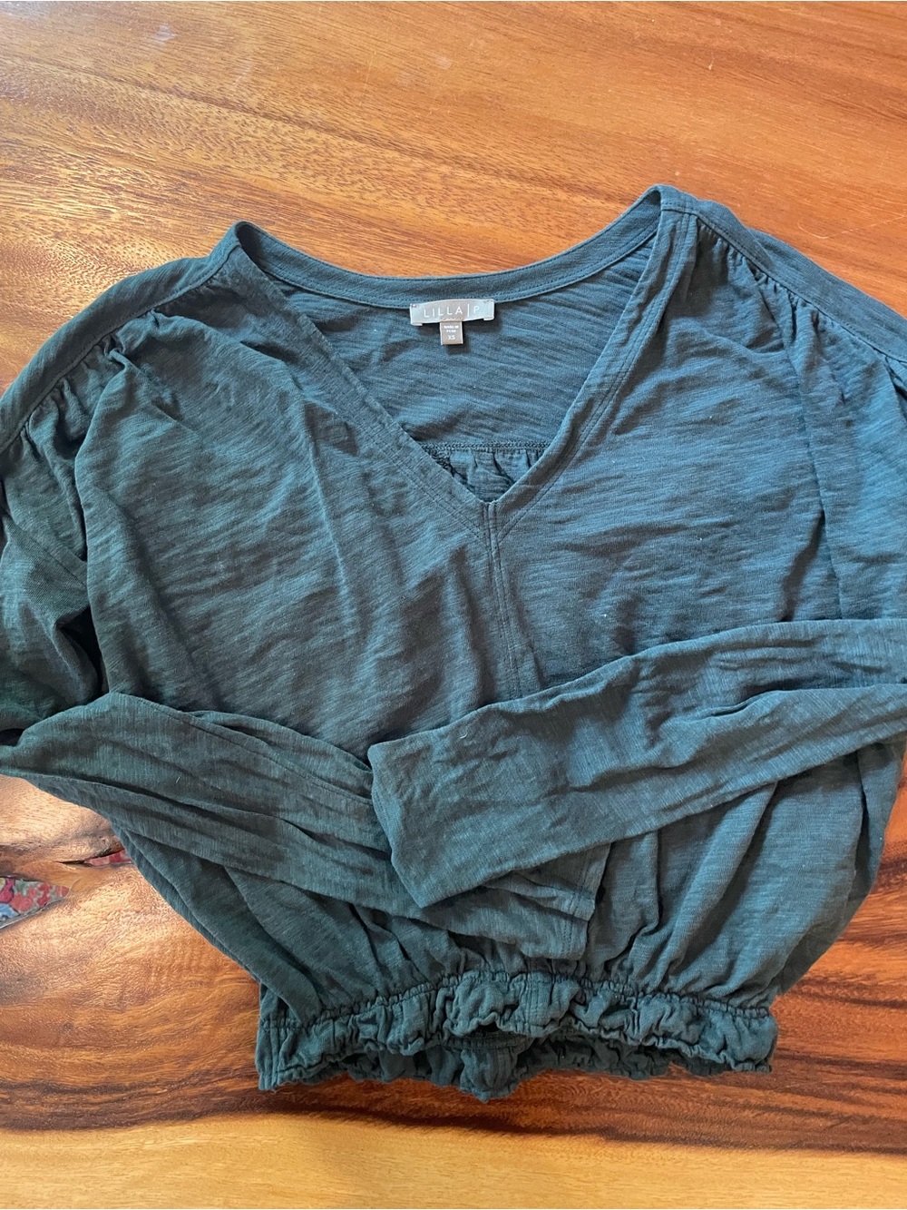 Women’s V-Neck Long Sleeve Top in Dark Green - Lilla P